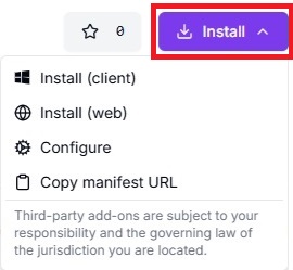 Przycisk Install na stronie dodatku NoPremium
